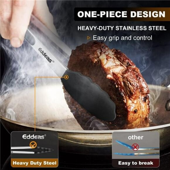 Stainless Steel Locking Tongs Set Silicone Tip Nonstick Heat Resistant 4 Pack - Picture 2 of 8